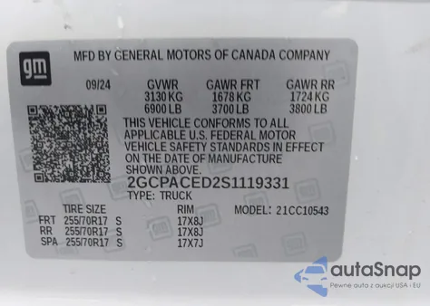 2025 Chevrolet Silverado C1500 Lt из США, поврежденный, VIN 2GCPACED2S1119331